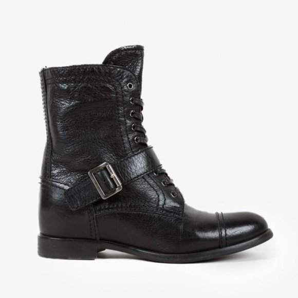 Prada Black Leather Ankle Laced Boot with Buckle - Picture 1 of 12